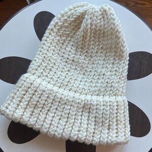 Handmade ivory/cream and gold metallic beanie